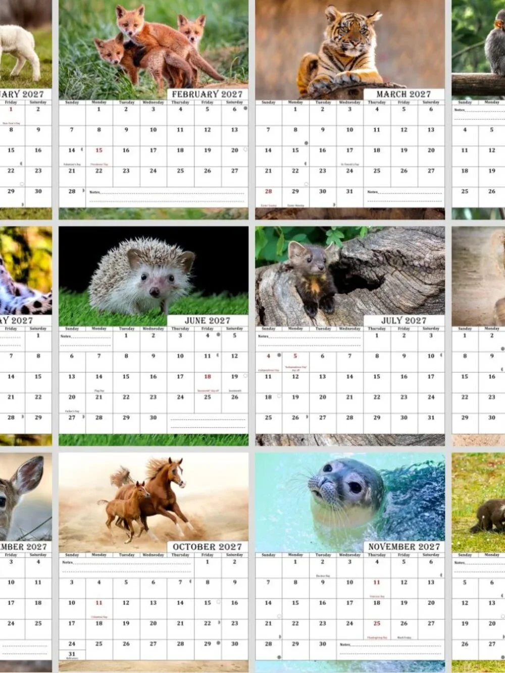 2027-12 Months Desk Calendar Desktop Planner with To-Do List (Baby Animals)